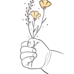Dessin fleurs dans main de bébé